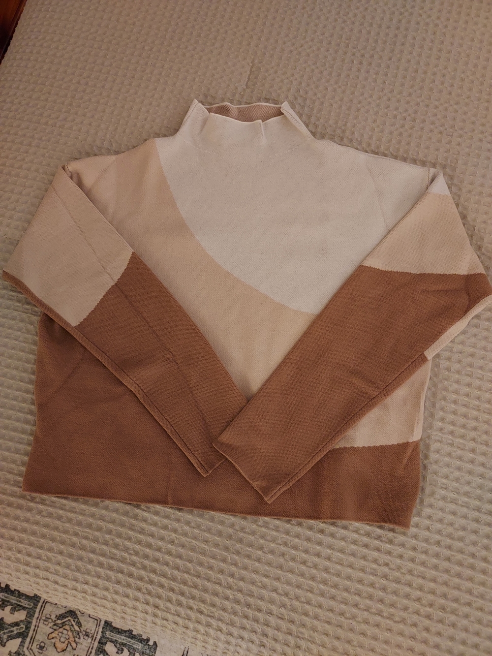Rachel Zoe Colorblock Mock Neck Sweater in Cream and Brown